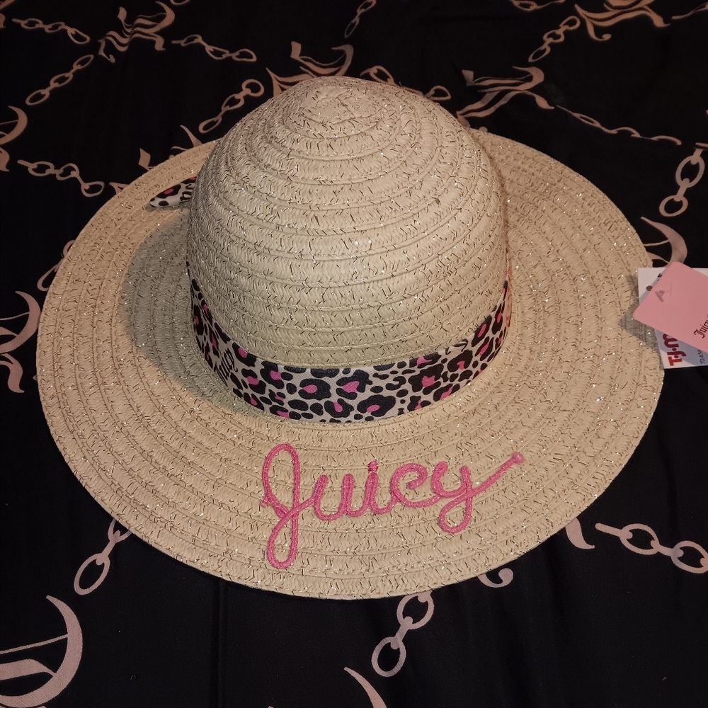Juicy Couture Kids Straw Hat with Pink Leopard Band